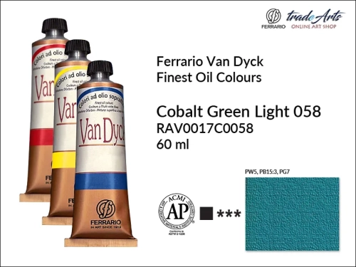 Van Dyck Oil Ferrario Finest Oil Colour - Cobalt Green Light 058,
farba olejna Van Dyck Oil Ferrario - Cobalt Green Light 058 tuba 60 ml, Van Dyck Ferrario farba olejna tuba 60 ml, farby, farby olejne, Van Dyck Ferrario,