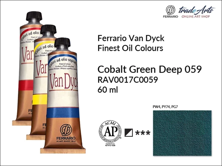 Van Dyck Oil Ferrario Finest Oil Colour - Cobalt Green Deep 059,
farba olejna Van Dyck Oil Ferrario - Cobalt Green Deep 059 tuba 60 ml, Van Dyck Ferrario farba olejna tuba 60 ml, farby, farby olejne, Van Dyck Ferrario,