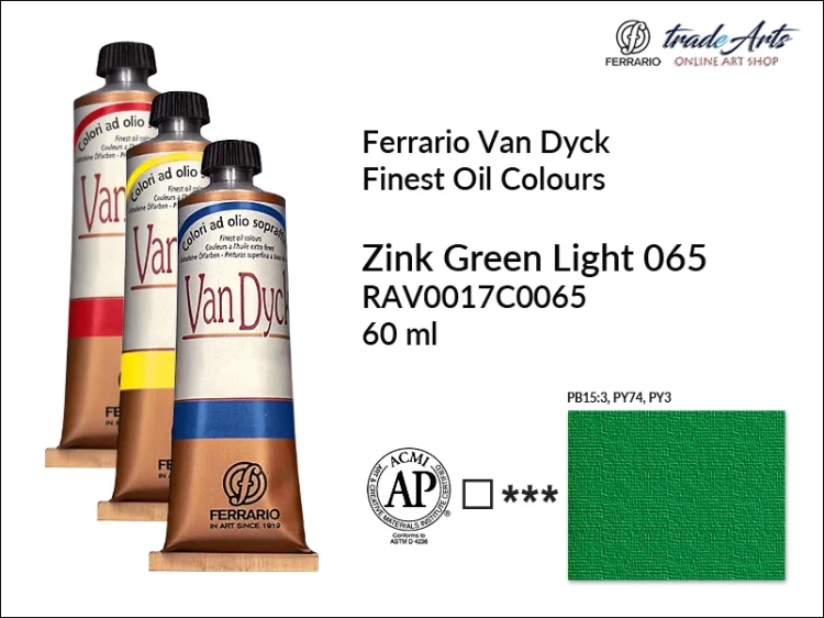 Van Dyck Oil Ferrario Finest Oil Colour - Zinc Green Light 065,
farba olejna Van Dyck Oil Ferrario - Zinc Green Light 065 tuba 60 ml, Van Dyck Ferrario farba olejna tuba 60 ml, farby, farby olejne, Van Dyck Ferrario,