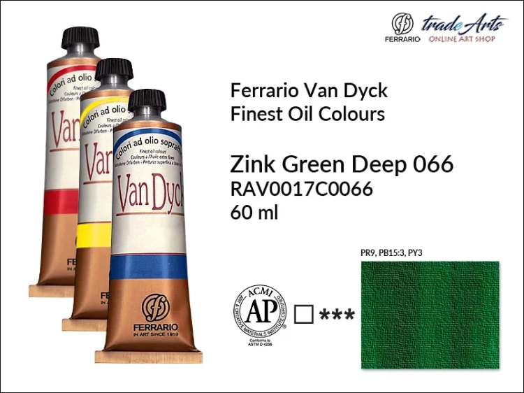 Van Dyck Oil Ferrario Finest Oil Colour - Zinc Green Deep 066,
farba olejna Van Dyck Oil Ferrario - Zinc Green Deep 066 tuba 60 ml, Van Dyck Ferrario farba olejna tuba 60 ml, farby, farby olejne, Van Dyck Ferrario,