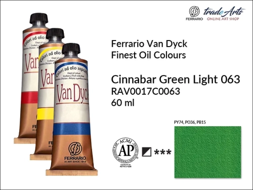 Van Dyck Oil Ferrario Finest Oil Colour - Cinnabar Green Light 063,
farba olejna Van Dyck Oil Ferrario - Cinnabar Green Light 063 tuba 60 ml, Van Dyck Ferrario farba olejna tuba 60 ml, farby, farby olejne, Van Dyck Ferrario,
