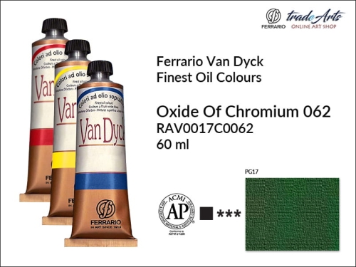 Van Dyck Oil Ferrario Finest Oil Colour - Oxide of Chromium 062,
farba olejna Van Dyck Oil Ferrario - Oxide of Chromium 062 tuba 60 ml, Van Dyck Ferrario farba olejna tuba 60 ml, farby, farby olejne, Van Dyck Ferrario,