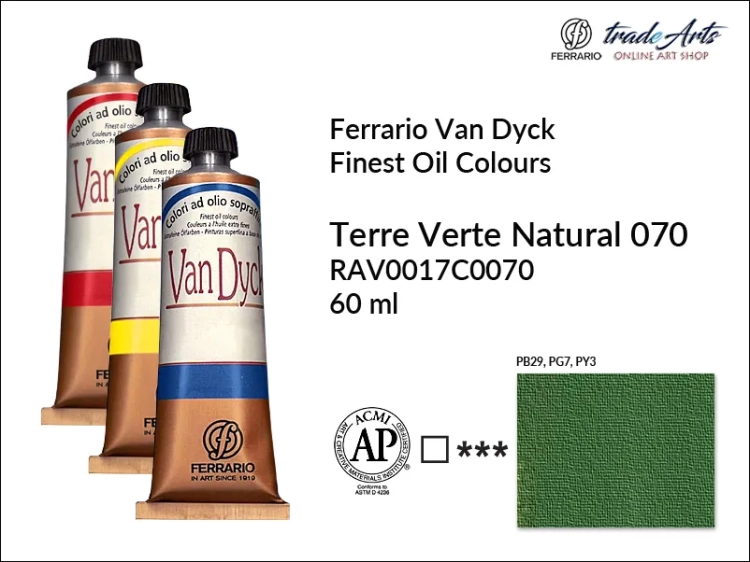 Van Dyck Oil Ferrario Finest Oil Colour - Terre Verte Natural 070,
farba olejna Van Dyck Oil Ferrario - Terre Verte Natural 070 tuba 60 ml, Van Dyck Ferrario farba olejna tuba 60 ml, farby, farby olejne, Van Dyck Ferrario,