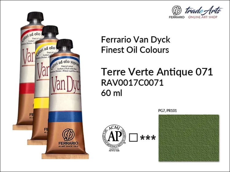 Van Dyck Oil Ferrario Finest Oil Colour - Terre Verte Antique 071, farba olejna Van Dyck Oil Ferrario - Terre Verte Antique 071 tuba 60 ml, Van Dyck Ferrario farba olejna tuba 60 ml, farby, farby olejne, Van Dyck Ferrario,