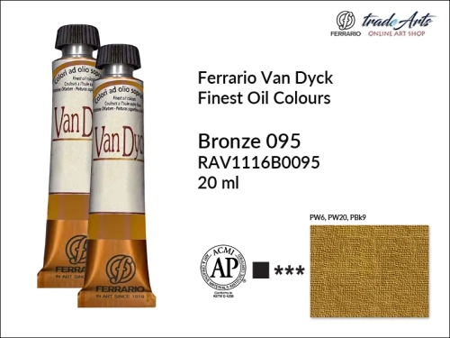 Van Dyck Oil Ferrario Finest Oil Colour - Bronze 095 Metal, farba olejna Van Dyck Oil Ferrario - Bronze 095 Metal tuba 20 ml, Van Dyck Ferrario farba olejna metaliczna tuba 20 ml, farby olejne, Van Dyck Ferrario,