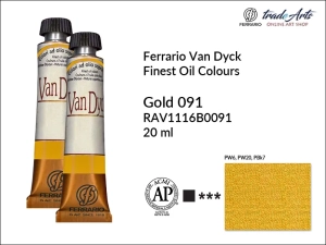 Farba olejna metaliczna Van Dyck Oil Ferrario, kolor: Gold 091, tuba 20 ml  