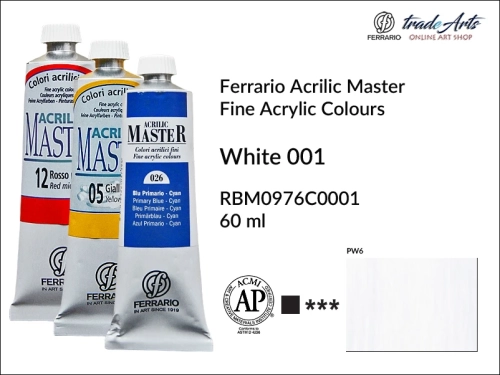 Ferrario Acrilic Master farba akrylowa White 001 tuba 60 ml, White 001 Acrilic Master Ferrario, farby akrylowe Acrilic Master Ferrario 60 ml, farby akrylowe Ferrario, akryle, farby akrylowe, Ferrario Acrilic Master,