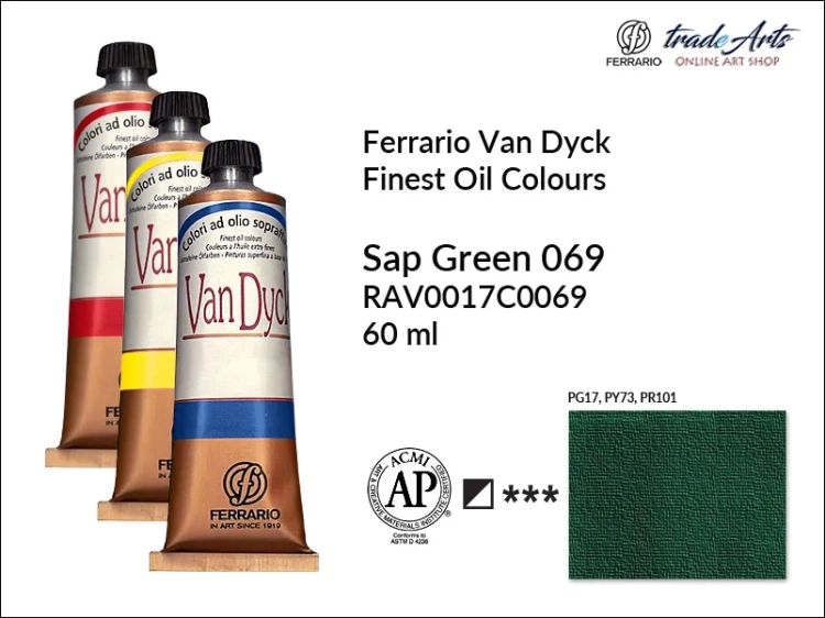 Van Dyck Oil Ferrario Finest Oil Colour - Sap Green 069,
farba olejna Van Dyck Oil Ferrario - Sap Green 069 tuba 60 ml, Van Dyck Ferrario farba olejna tuba 60 ml, farby, farby olejne, Van Dyck Ferrario,
