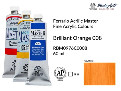 Ferrario Acrilic Master farba akrylowa Brilliant Orange 008 tuba 60 ml, Brilliant Orange 008 Acrilic Master Ferrario, farby akrylowe Acrilic Master Ferrario 60 ml, farby akrylowe Ferrario, akryle, farby akrylowe, Ferrario Acrilic Master,