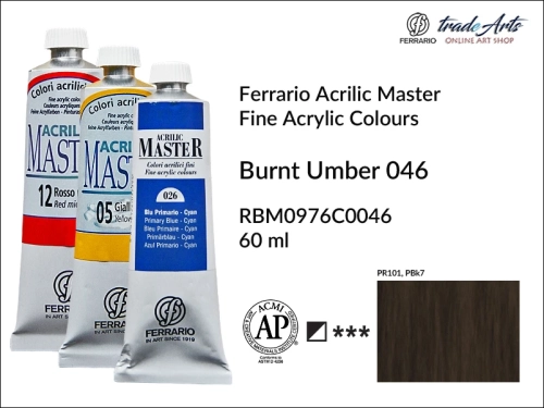 Ferrario Acrilic Master farba akrylowa Burnt Umber 046 tuba 60 ml, Burnt Umber 046 Acrilic Master Ferrario, farby akrylowe Acrilic Master Ferrario 60 ml, farby akrylowe Ferrario, akryle, farby akrylowe, Ferrario Acrilic Master,