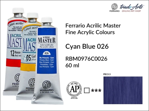 Ferrario Acrilic Master farba akrylowa Cyan Blue 026 tuba 60 ml, Cyan Blue 026 Acrilic Master Ferrario, farby akrylowe Acrilic Master Ferrario 60 ml, farby akrylowe Ferrario, akryle, farby akrylowe, Ferrario Acrilic Master,