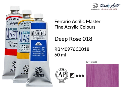 Ferrario Acrilic Master farba akrylowa Deep Rose 018 tuba 60 ml, Deep Rose 018 Acrilic Master Ferrario, farby akrylowe Acrilic Master Ferrario 60 ml, farby akrylowe Ferrario, akryle, farby akrylowe, Ferrario Acrilic Master,