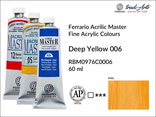 Ferrario Acrilic Master farba akrylowa Deep Yellow 006 tuba 60 ml, Deep Yellow 006 Acrilic Master Ferrario, farby akrylowe Acrilic Master Ferrario 60 ml, farby akrylowe Ferrario, akryle, farby akrylowe, Ferrario Acrilic Master,