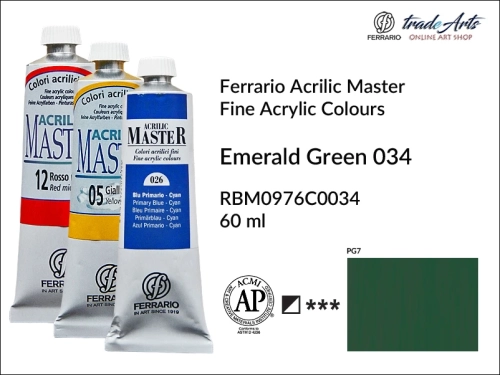 Ferrario Acrilic Master farba akrylowa Emerald Green 034 tuba 60 ml, Emerald Green 034 Acrilic Master Ferrario, farby akrylowe Acrilic Master Ferrario 60 ml, farby akrylowe Ferrario, akryle, farby akrylowe, Ferrario Acrilic Master,
