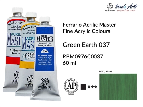 Ferrario Acrilic Master farba akrylowa Green Earth 037 tuba 60 ml, Green Earth 037 Acrilic Master Ferrario, farby akrylowe Acrilic Master Ferrario 60 ml, farby akrylowe Ferrario, akryle, farby akrylowe, Ferrario Acrilic Master,