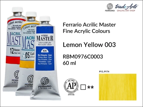 Ferrario Acrilic Master farba akrylowa Lemon Yellow 003 tuba 60 ml, Lekon Yellow 003 Acrilic Master Ferrario, farby akrylowe Acrilic Master Ferrario 60 ml, farby akrylowe Ferrario, akryle, farby akrylowe, Ferrario Acrilic Master,