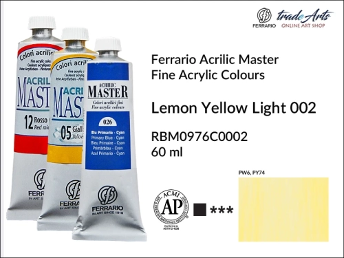 Ferrario Acrilic Master farba akrylowa Lemon Yellow Light 002 tuba 60 ml, Lekon Yellow Light 002 Acrilic Master Ferrario, farby akrylowe Acrilic Master Ferrario 60 ml, farby akrylowe Ferrario, akryle, farby akrylowe, Ferrario Acrilic Master,