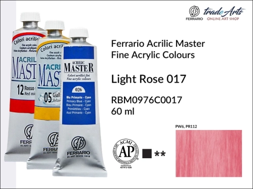 Ferrario Acrilic Master farba akrylowa Light Rose 017 tuba 60 ml, farba Light Rose 017 Acrilic Master Ferrario, farby akrylowe Acrilic Master Ferrario 60 ml, farby akrylowe Ferrario, akryle, farby akrylowe, Ferrario Acrilic Master,