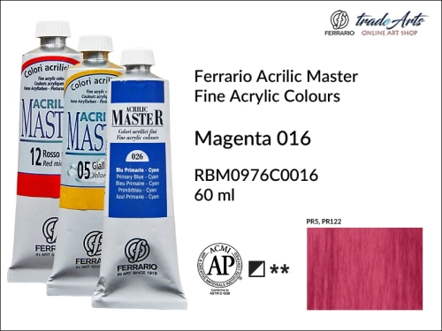Ferrario Acrilic Master farba akrylowa Magenta 016 tuba 60 ml, farba Magenta 016 Acrilic Master Ferrario, farby akrylowe Acrilic Master Ferrario 60 ml, farby akrylowe Ferrario, akryle, farby akrylowe, Ferrario Acrilic Master,