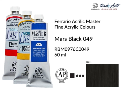 Ferrario Acrilic Master farba akrylowa Mars Black 049 tuba 60 ml, farba Mars Black 049 Acrilic Master Ferrario, farby akrylowe Acrilic Master Ferrario 60 ml, farby akrylowe Ferrario, akryle, farby akrylowe, Ferrario Acrilic Master,