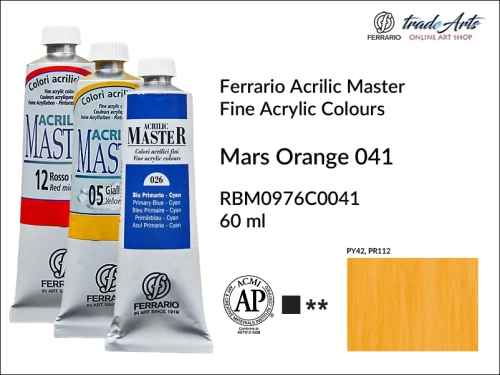 Ferrario Acrilic Master farba akrylowa Mars Orange 041 tuba 60 ml, farba Mars Orange 041 Acrilic Master Ferrario, farby akrylowe Acrilic Master Ferrario 60 ml, farby akrylowe Ferrario, akryle, farby akrylowe, Ferrario Acrilic Master,