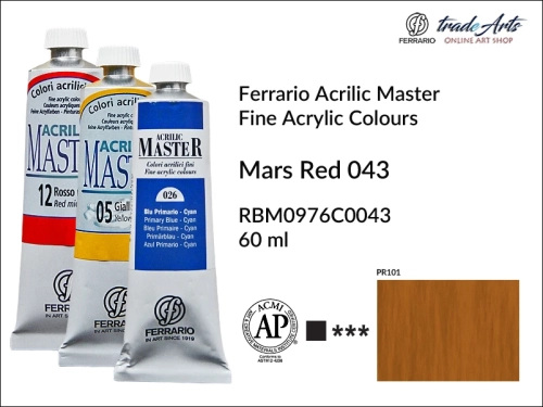 Ferrario Acrilic Master farba akrylowa Mars Red 043 tuba 60 ml, farba Mars Red 043 Acrilic Master Ferrario, farby akrylowe Acrilic Master Ferrario 60 ml, farby akrylowe Ferrario, akryle, farby akrylowe, Ferrario Acrilic Master,
