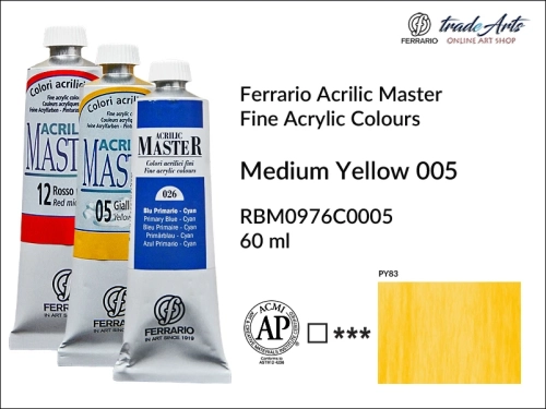 Ferrario Acrilic Master farba akrylowa Medium Yellow 005 tuba 60 ml, farba Medium Yellow 005 Acrilic Master Ferrario, farby akrylowe Acrilic Master Ferrario 60 ml, farby akrylowe Ferrario, akryle, farby akrylowe, Ferrario Acrilic Master,