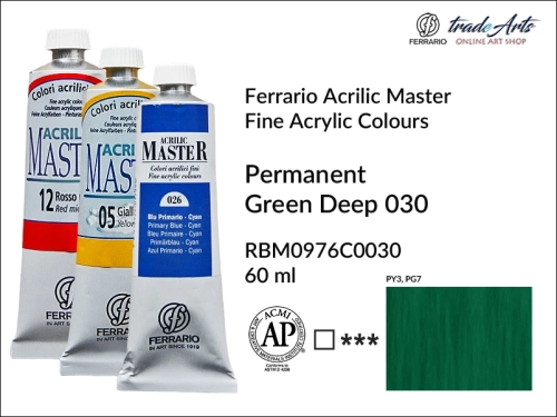 Ferrario Acrilic Master farba akrylowa Permanent Green Deep 030 tuba 60 ml, farba Permanent Green Deep 030 Acrilic Master Ferrario, farby akrylowe Acrilic Master Ferrario 60 ml, farby akrylowe Ferrario, akryle, farby akrylowe, Ferrario Acrilic Master,
