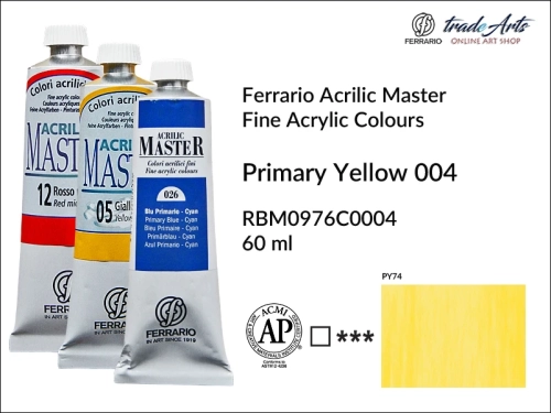 Ferrario Acrilic Master farba akrylowa Primary Yellow 004 tuba 60 ml, farba Primary Yellow 004 Acrilic Master Ferrario, farby akrylowe Acrilic Master Ferrario 60 ml, farby akrylowe Ferrario, akryle, farby akrylowe, Ferrario Acrilic Master,