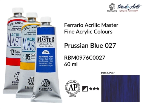 Ferrario Acrilic Master farba akrylowa Prussian Blue 027 tuba 60 ml, farba Prussian Blue 027 Acrilic Master Ferrario, farby akrylowe Acrilic Master Ferrario 60 ml, farby akrylowe Ferrario, akryle, farby akrylowe, Ferrario Acrilic Master,