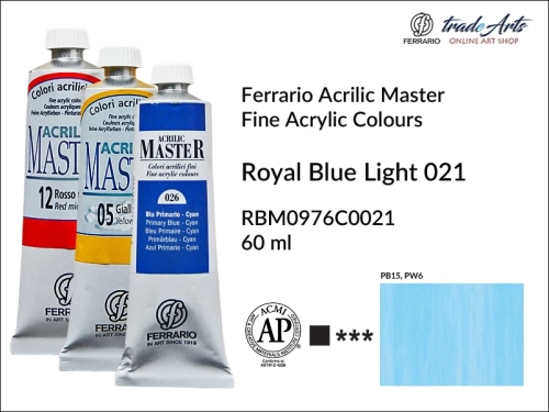 Ferrario Acrilic Master farba akrylowa Royal Blue Light 021 tuba 60 ml, farba Royal Blue Light 021 Acrilic Master Ferrario, farby akrylowe Acrilic Master Ferrario 60 ml, farby akrylowe Ferrario, akryle, farby akrylowe, Ferrario Acrilic Master,
