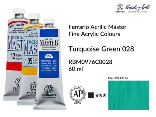Ferrario Acrilic Master farba akrylowa Turquoise Green 028 tuba 60 ml, farba Turquoise Green 028 Acrilic Master Ferrario, farby akrylowe Acrilic Master Ferrario 60 ml, farby akrylowe Ferrario, akryle, farby akrylowe, Ferrario Acrilic Master,