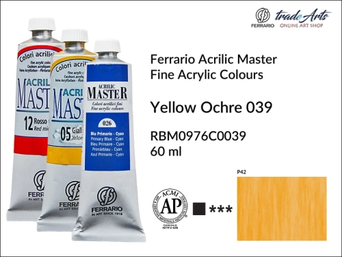 Ferrario Acrilic Master farba akrylowa Yellow Ochre 039 tuba 60 ml, farba Yellow Ochre 039 Acrilic Master Ferrario, farby akrylowe Acrilic Master Ferrario 60 ml, farby akrylowe Ferrario, akryle, farby akrylowe, Ferrario Acrilic Master,
