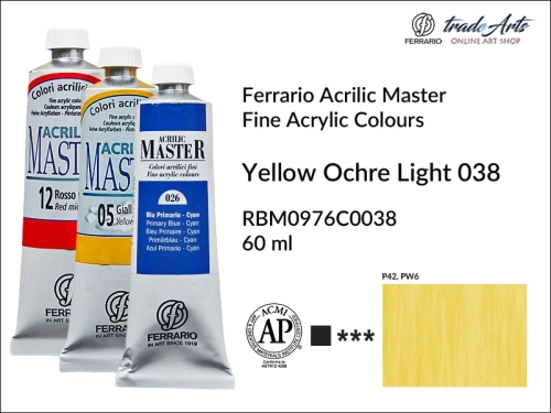 Ferrario Acrilic Master farba akrylowa Yellow Ochre Light 038 tuba 60 ml, farba Yellow Ochre Light 038 Acrilic Master Ferrario, farby akrylowe Acrilic Master Ferrario 60 ml, farby akrylowe Ferrario, akryle, farby akrylowe, Ferrario Acrilic Master,