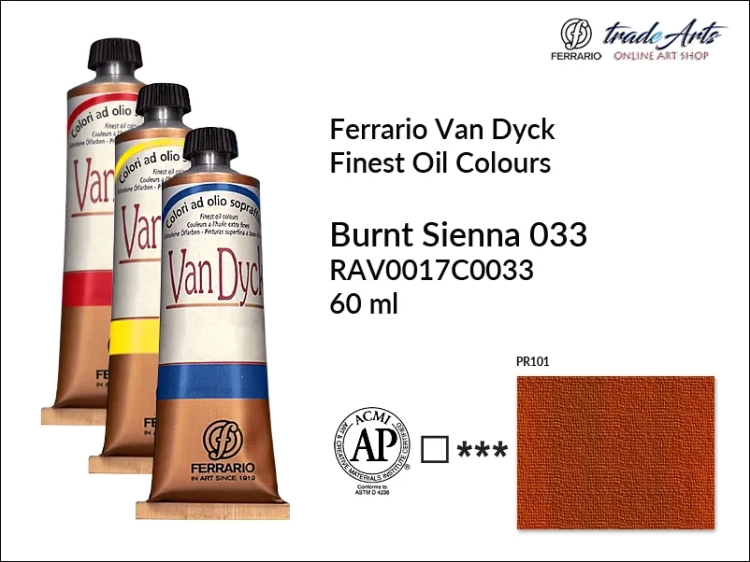 Van Dyck Oil Ferrario Finest Oil Colour - Burnt Sienna 033,
farba olejna Van Dyck Oil Ferrario - Burnt Sienna 033 tuba 60 ml, Van Dyck Ferrario farba olejna tuba 60 ml, farby, farby olejne, Van Dyck Ferrario,