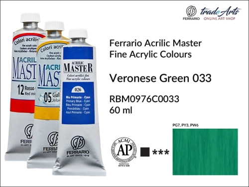 Ferrario Acrilic Master farba akrylowa Veronese Green 033 tuba 60 ml, farba Veronese Green 033 Acrilic Master Ferrario, farby akrylowe Acrilic Master Ferrario 60 ml, farby akrylowe Ferrario, akryle, farby akrylowe, Ferrario Acrilic Master,