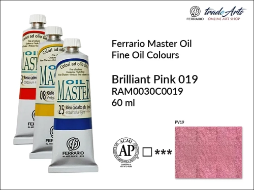 Ferrario Oil Master - Brilliant Pink 019 farba olejna tuba 60 ml, farba olejna Ferrario Oil Master - Brilliant Pink 019 tuba 60 ml, farby olejne Oil Master Ferrario tuba 60 ml, farby olejne, farba olejna Oil Master, Oil Master Ferrario,