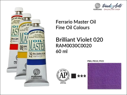Ferrario Oil Master - Brilliant Violet 020 farba olejna tuba 60 ml, farba olejna Ferrario Oil Master - Brilliant Violet 020 tuba 60 ml, farby olejne Oil Master Ferrario tuba 60 ml, farby olejne, farba olejna Oil Master, Oil Master Ferrario,