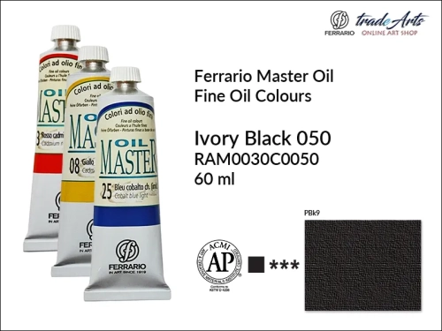 Ferrario Oil Master - Ivory Black 050 farba olejna tuba 60 ml, farba olejna  Ferrario Oil Master - Ivory Black 050 tuba 60 ml, farby olejne Oil Master Ferrario 60 ml, farby olejne, farba olejna Oil Master, Oil Master Ferrario,
