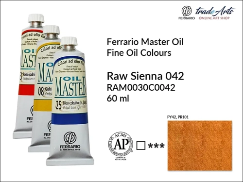 Ferrario Oil Master - Raw Sienna 042 farba olejna tuba 60 ml, farba olejna Ferrario Oil Master - Raw Sienna 042 tuba 60 ml, farby olejne Oil Master Ferrario tuba 60 ml, farby olejne, farba olejna Oil Master, Oil Master Ferrario,