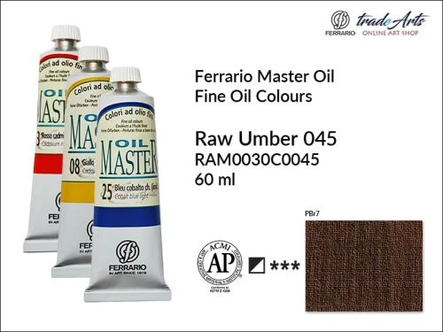 Ferrario Oil Master - Raw Umber 045 farba olejna tuba 60 ml, farba olejna  Ferrario Oil Master Raw Umber 045 tuba 60 ml, farby olejne Oil Master Ferrario 60 ml, farby olejne, farba olejna Oil Master, Oil Master Ferrario,