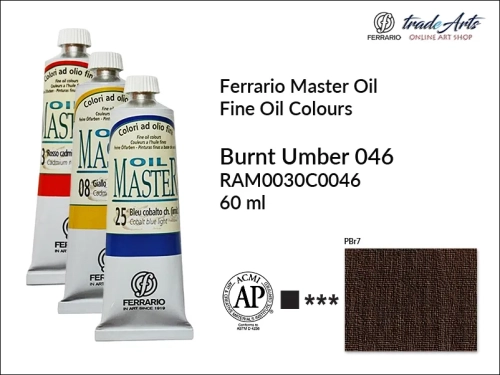 Ferrario Oil Master - Burnt Umber 046 farba olejna tuba 60 ml, farba olejna  Ferrario Oil Master Burnt Umber 046 tuba 60 ml, farby olejne Oil Master Ferrario 60 ml, farby olejne, farba olejna Oil Master, Oil Master Ferrario,