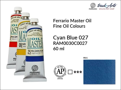 Ferrario Oil Master - Cyan Blue 027 farba olejna tuba 60 ml, farba olejna Ferrario Oil Master - Cyan Blue 027 tuba 60 ml, farby olejne Oil Master Ferrario tuba 60 ml, farby olejne, farba olejna Oil Master, Oil Master Ferrario,