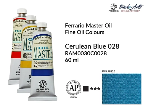 Ferrario Oil Master - Cerulean Blue 028 farba olejna tuba 60 ml, farba olejna Ferrario Oil Master - Cerulean Blue 028 tuba 60 ml, farby olejne Oil Master Ferrario tuba 60 ml, farby olejne, farba olejna Oil Master, Oil Master Ferrario,