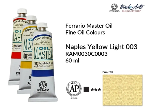 Ferrario Oil Master - Naples Yellow Light 003 farba olejna tuba 60 ml, farba olejna  Ferrario Oil Master - Naples Yellow Light 003 tuba 60 ml, farby olejne Oil Master Ferrario 60 ml, farby olejne, farba olejna Oil Master, Oil Master Ferrario,