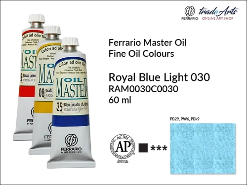 Ferrario Oil Master - Royal Blue Light 030 farba olejna tuba 60 ml, farba olejna  Ferrario Oil Master - Royal Blue Light 030 tuba 60 ml, farby olejne Oil Master Ferrario 60 ml, farby olejne, farba olejna Oil Master, Oil Master Ferrario,