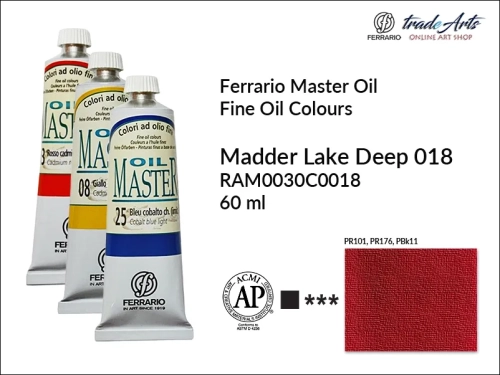 Ferrario Oil Master - Madder Lake Deep 018 farba olejna tuba 60 ml, farba olejna  Ferrario Oil Master - Madder Lake Deep 018 tuba 60 ml, farby olejne Oil Master Ferrario 60 ml, farby olejne, farba olejna Oil Master, Oil Master Ferrario,