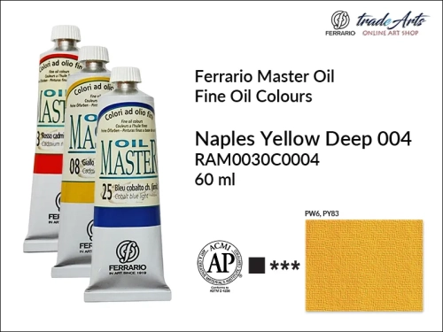 Ferrario Oil Master - Naples Yellow Deep 004 farba olejna tuba 60 ml, farba olejna  Ferrario Oil Master - Naples Yellow Deep 004 tuba 60 ml, farby olejne Oil Master Ferrario 60 ml, farby olejne, farba olejna Oil Master, Oil Master Ferrario,
