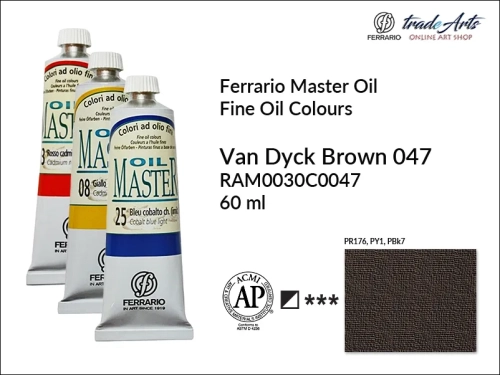 Ferrario Oil Master - Van Dyck Brown 047 farba olejna tuba 60 ml, farba olejna  Ferrario Oil Master - Van Dyck Brown 047 tuba 60 ml, farby olejne Oil Master Ferrario 60 ml, farby olejne, farba olejna Oil Master, Oil Master Ferrario,