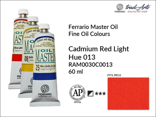 Ferrario Oil Master - Cadmium Red Light Hue 013 farba olejna tuba 60 ml, farba olejna  Ferrario Oil Master - Cadmium Red Light Hue 013 tuba 60 ml, farby olejne Oil Master Ferrario 60 ml, farby olejne, farba olejna Oil Master, Oil Master Ferrario,